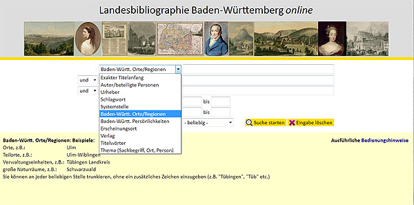 Landesbibliografie Baden-Württemberg - Screenshot des Startbildschirms