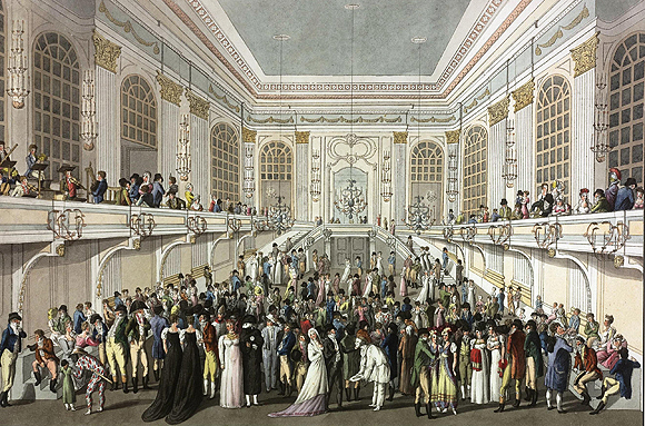 Josef Schütz, Ansicht des k.k. Redoutensaals während eines Masquen-Balles, um 1815. Kolorierter Stich. © Österreichische Nationalbibliothek, Wien