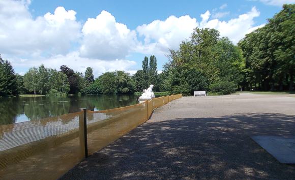 Schutzzaun am Großen Weiher - diesmal soll der Weiher vor den Gänsen geschützt werden. Bild: © ssg
