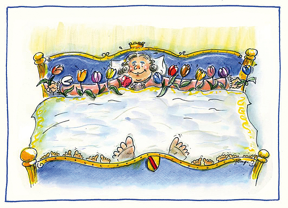 Karl Wilhelm im Bett. Cartoon von Peter Ruge. © blm