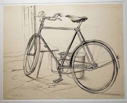 Fahrrad, um 1935" und stammt vom Freiburger Künstler Rudolf Dischinger. Es entstand im Jahr 1964.. Kunstausstellung des Landkreises Waldshut in St. Blasien