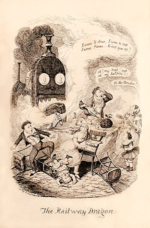 George Cruikshank: The railway dragon, in: George Cruikshank’s Table book. Holzstich, London 1845