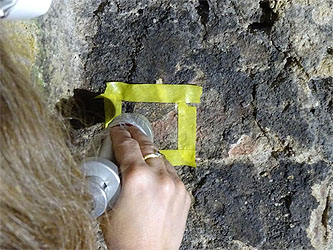 Um die schwarze Gipskruste von Putz- und Sandsteinoberflächen zu entfernen, wurden Laserstrahlen getestet.Foto: Dr. Miael Auras
