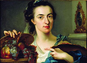 Porträt von Catharina Treu; gemalt von ihrem Bruder Nikolaus Treu, der Früchtekorb wurde gemalt von Catharina Treu, Wikipedia Commons, Original: Historisches Museum der Stadt Bamberg