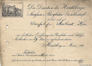 Einladung zur Eröffnung, 29.3.1890. Bld: Heidelberger Straßen- und Bergbahn