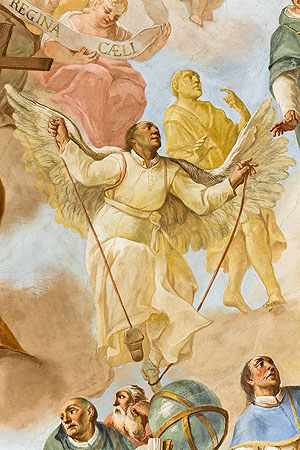 Detail aus dem Deckenfresko: Pater Mohr mit Flügeln.